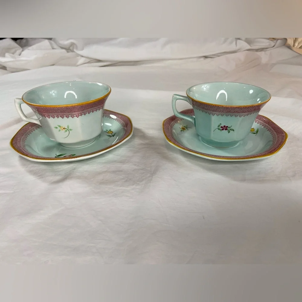 Vintage Adams Calyx Ware Lowestoft Teacup & Saucers set of 2 sizes